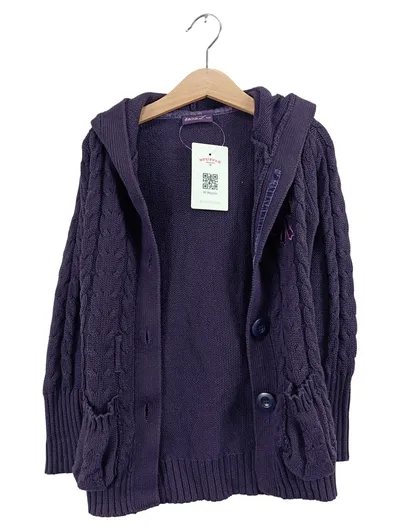 OKAY Strickjacke Lila Gr. 122 Zopfmuster Kapuze Baumwoll-Mix