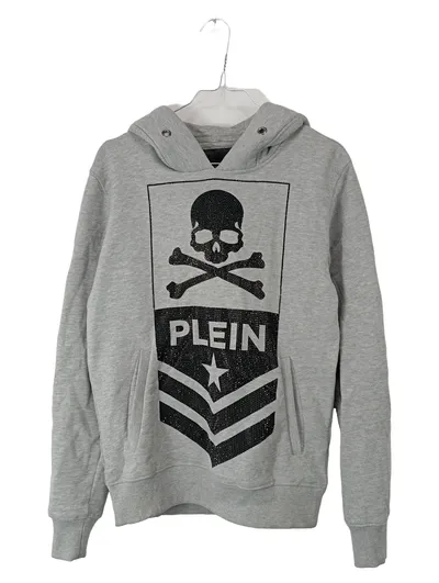 Philipp Plein Hoodie Herren S Grau Totenkopf Strass Kapuzenpullover