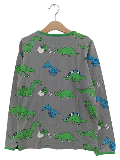 Småfolk Pullover Langarmshirt Kinder Gr. 140 Grau Dinosaurier Casual