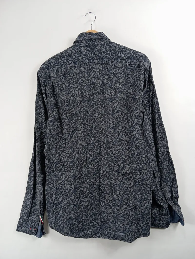 FIL NOIR Freizeithemd Herren Blau Blumenmuster Gr. 42 Baumwolle 2