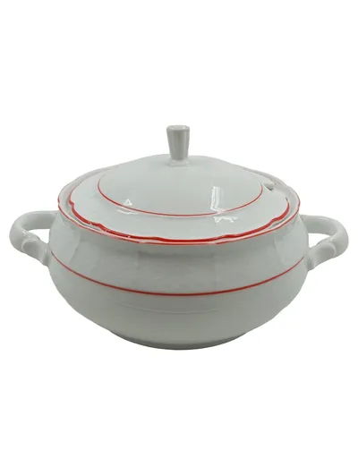 THUN Natalie Suppenterrine Terrine mit Deckel Keramik Weiß Rot 30cm