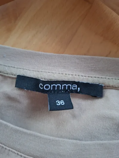 Comma Damen T-Shirt Kurzarm Schriftzug Beige Gr. 36 S Casual Baumwolle