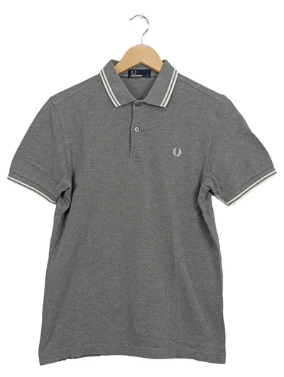 Fred Perry Poloshirt Herren Gr. S Grau Twin Tipped Baumwolle