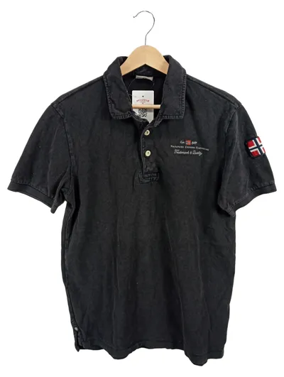 Napapijri Poloshirt Herren Gr. 50 L Schwarz Logo Kurzarm Baumwolle