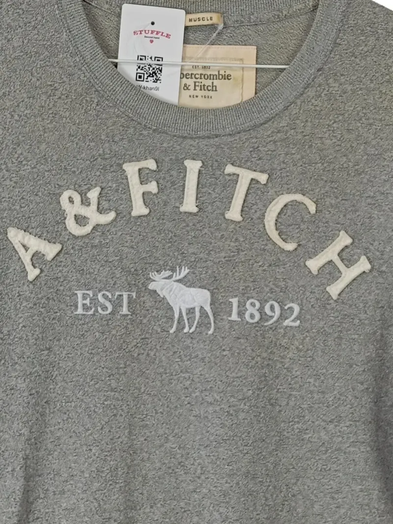 Abercrombie & Fitch Herren T-Shirt Gr. S Grau Logo Muscle Fit 4