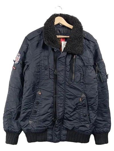 Khujo Herren Bomberjacke Blau Gr. 50 L Vintage Winterjacke Fellkragen