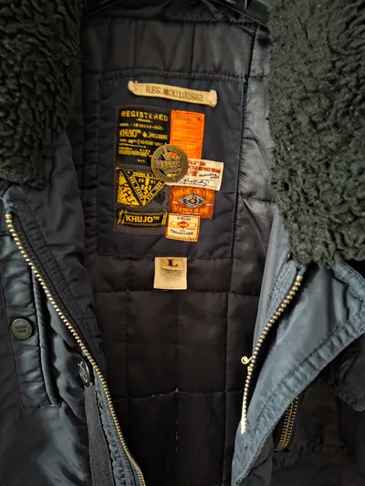 Khujo Herren Bomberjacke Blau Gr. 50 L Vintage Winterjacke Fellkragen