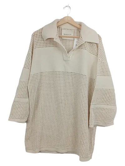 GANT Damen Pullover Beige Gr. 36 S Lochmuster Knopfleiste Casual