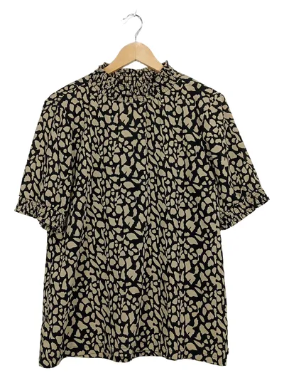 Garcia Damen Bluse XL Animal-Print Beige Schwarz Raffung Kurzarm