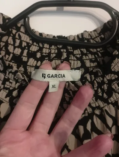 Garcia Damen Bluse XL Animal-Print Beige Schwarz Raffung Kurzarm