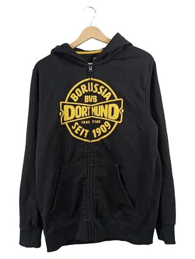 Borussia Dortmund BVB Sweatjacke Herren Gr. L Schwarz Logo-Print Kapuze