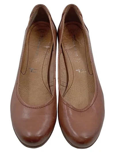Tamaris Damen Pumps Braun Leder Gr. 40 Touch it Blockabsatz Klassisch