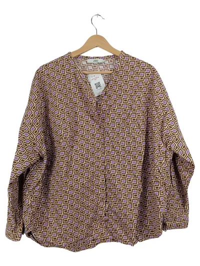 0039 Italy Damen Bluse Gr. L Geometrisch Retro Baumwolle Mehrfarbig