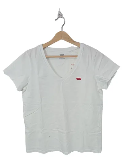 Levi's Damen T-Shirt V-Ausschnitt Weiß Gr. 38 M Basic Baumwolle Kurzarm
