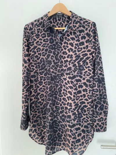 Comma Damen Bluse Leopardenmuster Tierdruck Braun Gr. 38 M Langarm
