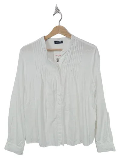 Hechter Paris Damen Bluse Weiß Gr. 38 Viskose Falten Langarm Business