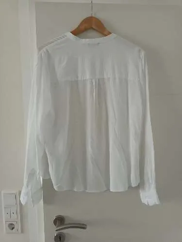 Hechter Paris Damen Bluse Weiß Gr. 38 Viskose Falten Langarm Business