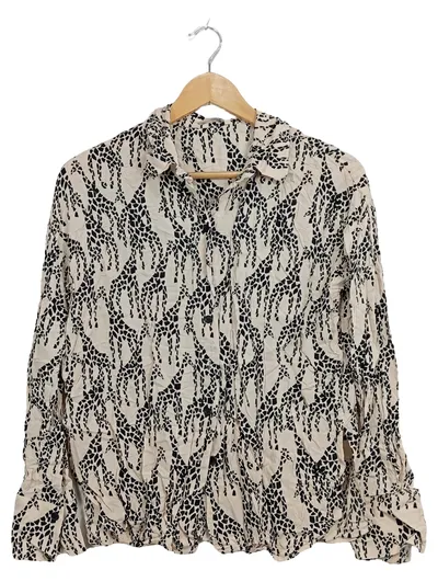 RIANI Damen Bluse Gr. 38 Giraffen-Print Beige Schwarz Langarm Viskose