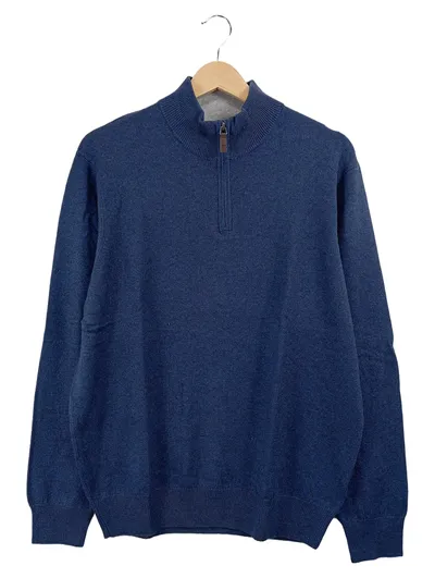 A.W. Dunmore Herren Pullover Gr. 52 XL Blau Seide Kaschmir Stehkragen Zip
