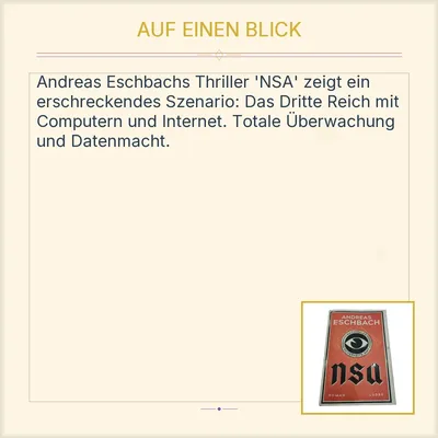 NSA Nationales Sicherheits-Amt Andreas Eschbach Roman Thriller Bastei Lübbe