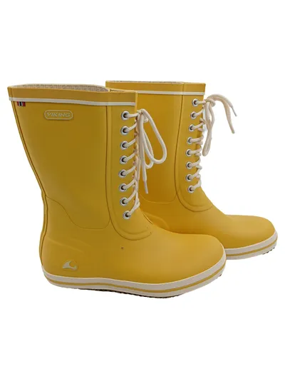 VIKING Retro Logg Gummistiefel Damen Gr. 39 Gelb Schnürung Regenstiefel