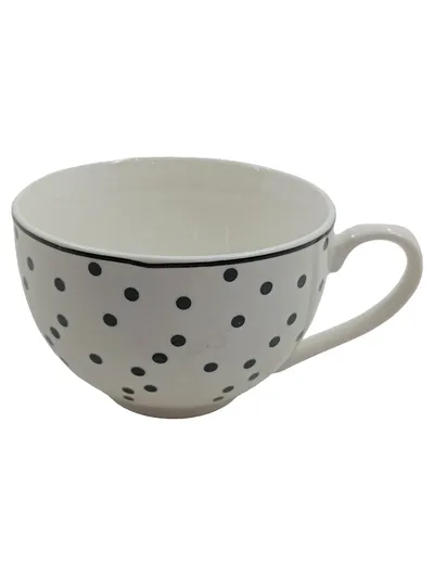 Clayre & Eef Kaffeetasse Tasse Punkte Gepunktet Weiß Porzellan 350ml Retro