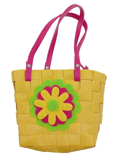 Windel Kinder Flechttasche Gelb Pink Blumenapplikation Handtasche