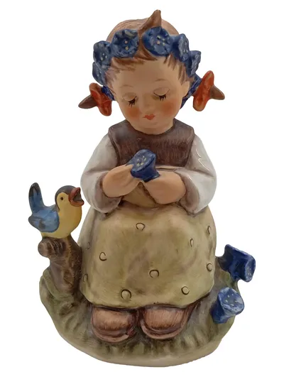 Goebel Hummel Figur Mädchen mit Vogel Porzellan Mehrfarbig Traditionell 10cm