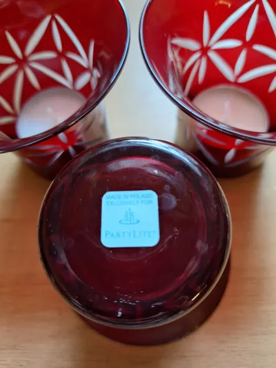 PartyLite Teelichthalter Sternschliff Set Glas Rot Weihnachten