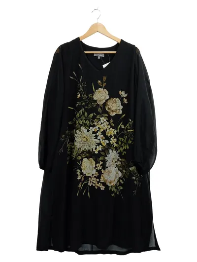 Ulla Popken Blusenkleid Tunikakleid Schwarz Blumenmuster Gr. 46 Elegant