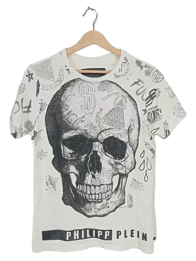 Philipp Plein T-Shirt Herren S Totenkopf Skull Limited Edition Weiß