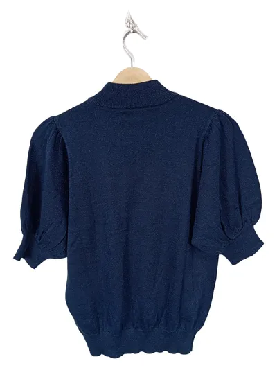 KAFFE Damen Pullover Blau Gr. 36 S Halbarm Stehkragen Glitzer