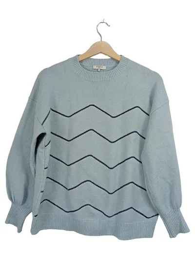 FRNCH Damen Pullover Blau Gr. 38 M Zickzack Muster Casual Langarm