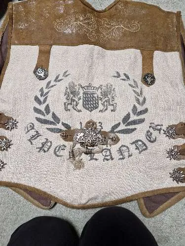 Skandal Münchner Trachten Weste Herren Gr. 44 Beige Wolle Leder Oktoberfest