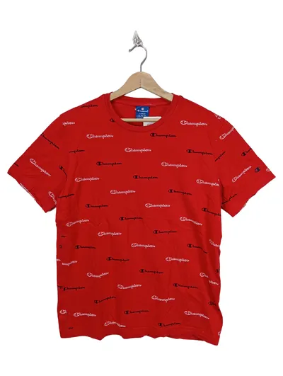 Champion Herren T-Shirt Rot Allover Logo-Print Gr. 50 L