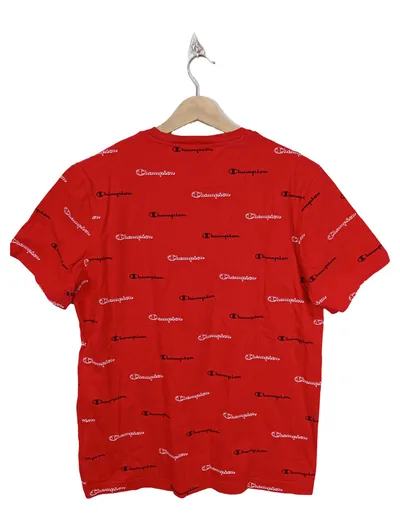 Champion Herren T-Shirt Rot Allover Logo-Print Gr. 50 L