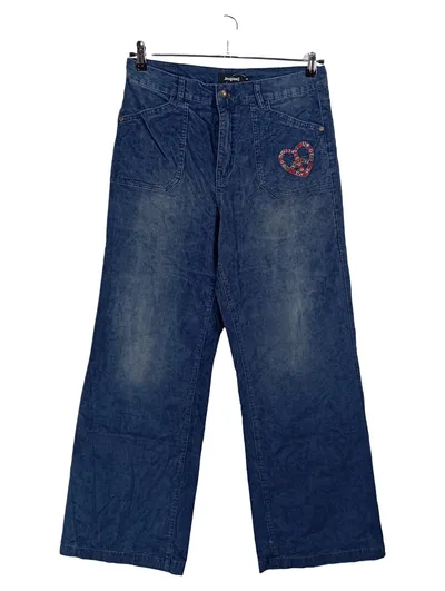 Desigual Damen Cordhose Blau Gr. 44 Herz Stickerei Casual