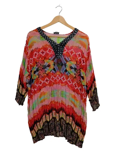 Ulla Popken Bluse Damen Gr. 42 Mehrfarbig Bohemian Ethno Muster 3, 4-Arm