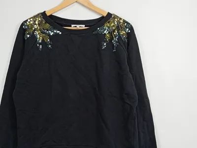 Patrizia Pepe Damen Pullover Schwarz Gr. 38 M Pailletten Casual Baumwolle