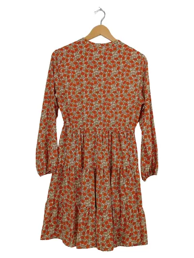 SENES Blusenkleid Damen Gr. 36 Orange Blumenmuster Quaste Hemdblusenkleid