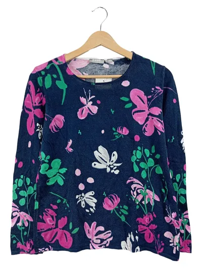 RABE Damen Pullover Gr. 42 XL Blau Blumenmuster Langarm Casual Baumwolle