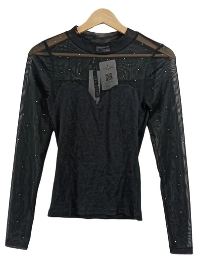 Noisy May Damen Pullover Langarmshirt Schwarz Gr. 36 S Strasssteine Party