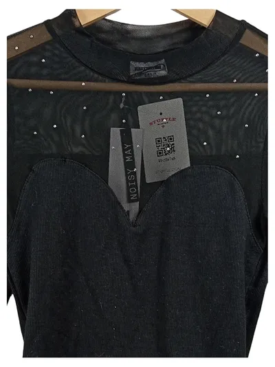 Noisy May Damen Pullover Langarmshirt Schwarz Gr. 36 S Strasssteine Party