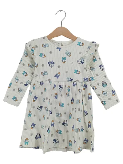 Disney Mädchen Freizeitkleid Gr. 92 Weiß Rippstrick Minnie Maus Daisy Duck