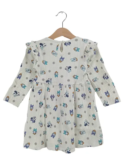 Disney Mädchen Freizeitkleid Gr. 92 Weiß Rippstrick Minnie Maus Daisy Duck