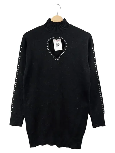 Miss Selfridge Damen Pullover Schwarz Gr. 34 XS Strass Cut-Out Glamourös