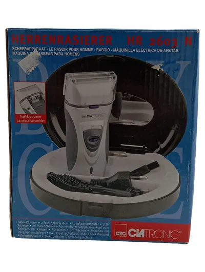 Clatronic HR 2603 N Herren Rasierapparat Akku Rasierer Silber Reiseetui