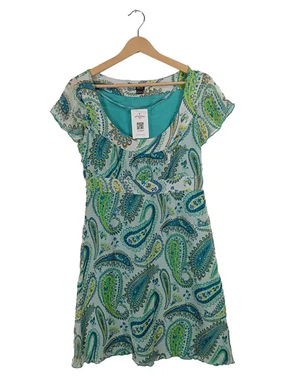 Esprit Collection Damen Sommerkleid Paisley Seide Gr. 38 Türkis Grün