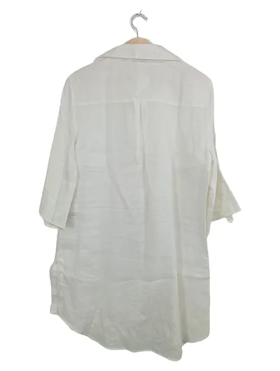 ZARA BASIC Bluse Damen Gr. 42 XL Weiß Leinen Casual 3, 4-Arm Knopfleiste