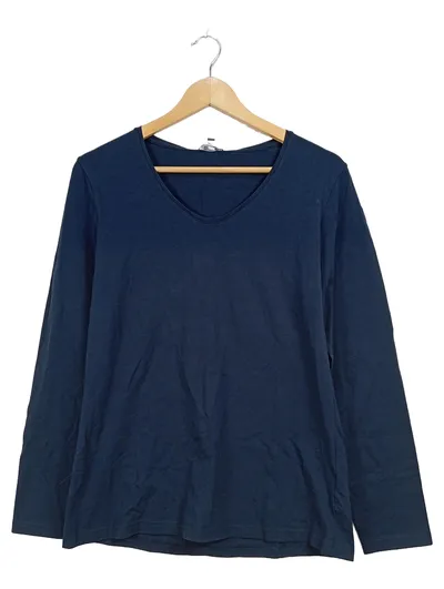 Street One Damen Langarmshirt Blau V-Ausschnitt Gr. 42/XL Basic Baumwolle